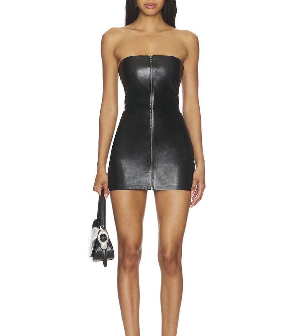 CULTNAKED Dazed Black Lamb Leather Strapless Mini Dress Size Small